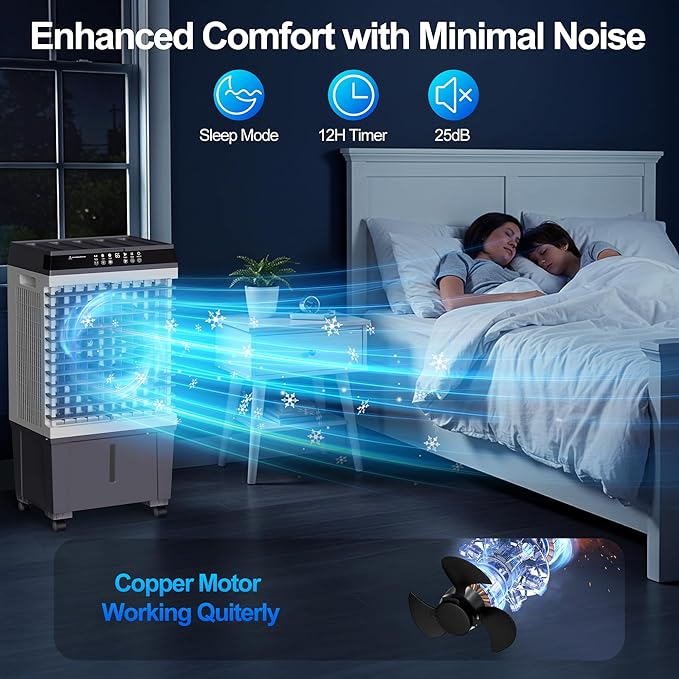 Uthfy 1800 CFM Swamp Cooler, 5.3 Gal Evaporative Air Conditioner, 3-IN-1 Portable Air Cooler with 6 Ice Packs, Remote, 12H Timer, 120° Oscillation, Cooling Fan with 3 Speeds for Bedroom Home Office