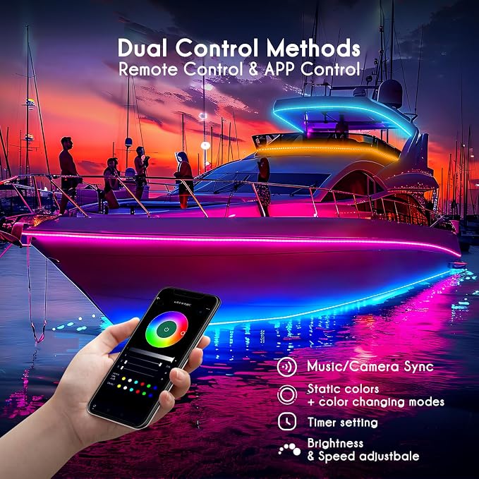 Shine Decor IP68 LED Strip Light 105 FT, DC 24V RGB+IC LED Strip Lights, Outdoor Rope Lights with Remote APP Control Music Sync, Color Chasing LED Lights Strip for Chrismas, Pool, Home Decor