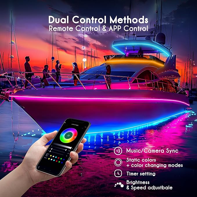 Shine Decor IP68 LED Strip Light 52.5 FT, DC 24V RGB+IC LED Strip Lights, Outdoor Rope Lights with Remote APP Control Music Sync, Color Chasing LED Lights Strip for Chrismas, Pool, Home Decor