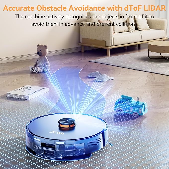 ZCWA Robot Vacuum and Mop Combo, 10000Pa Max Suction, Robotic Vacuum with LiDAR Navigation Smart Mapping, 90 Day Self-Emptying, 160 Min Runtime, 3.5L Dust Bin, Ideal for Hard Floor
