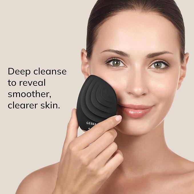 GESKE SmartAppGuided™ Sonic Facial Brush 5 in 1 | Vibrating Electric Facial Cleansing Brush | Soft Silicone Brush | Professional Facial Cleanser | Skin Cleanser & Exfoliator | Face Massager
