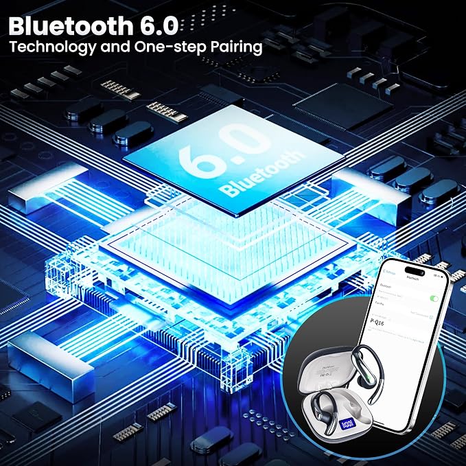 Bluetooth Headphones Wireless Earbuds Bluetooth 6.0 Headphone, Sport Bluetooth Earbuds Stereo Deep Bass Over Ear Bud with Earhooks, IP5 Waterproof Earphone for Gym/Running/Workout Jet Black