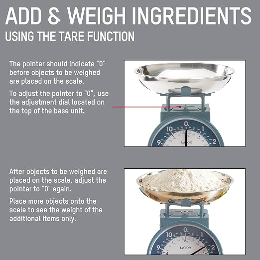 Taylor Mechanical Kitchen Weighing Food Scale with Bowl, Weighs up to 11lbs, Measures in Grams and Ounces, Food Scales for Kitchen, Storm Blue
