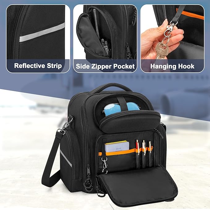 Damero Pilot Headset Bag, Aviation Headset Pilot Bag, Flight Bag for Aviation Headset, Kneeboard, iPad and More, Black, Patent Design