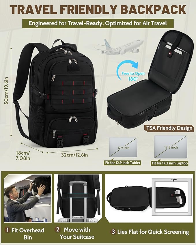 RAINSMORE Laptop Backpack with Lunch Compartment,40L Large Capacity Lunch Backpack for Men Work Backpack with USB Post Insulated Cooler Backpack for Work, Travel, Picnic, Black