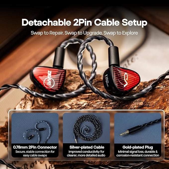 Linsoul ZiiGaat x Vivir Digital: Rumba 10mm Graphene DD Driver IEM Earphones, HiFi Wired Earbuds with Powerful Sub Bass, Detachable 2-Pin Cable for Audiophile, Gaming, Music & Stage (Without Mic)