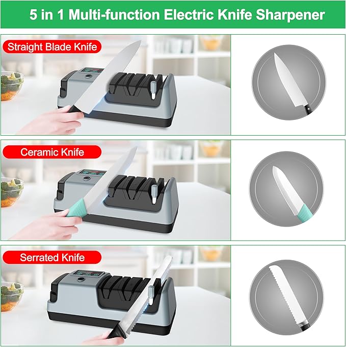 5 in 1 Adjustable Speed Electric Knife Sharpener(Grey)&3 Stage Electric Knife Sharpener(Grey)