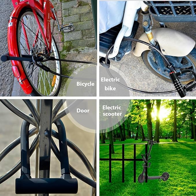 Bike Lock Set with 2 Types of Bicycle Locks, Bike U Lock with 4.9ft Security Steel Cable, Heavy Duty Anti Theft Bicycle U Lock with Mounting Bracket for Road, Mountain, Folding Bike and Scooter