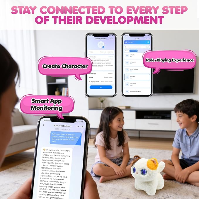 Contixo AI Pixie-Paw Smart Interactive Plush Cat – Voice-Responsive, Touch-Activated, Expressive Eyes, AI Companion Stuffed Animal for Kids & Pet Lovers, White