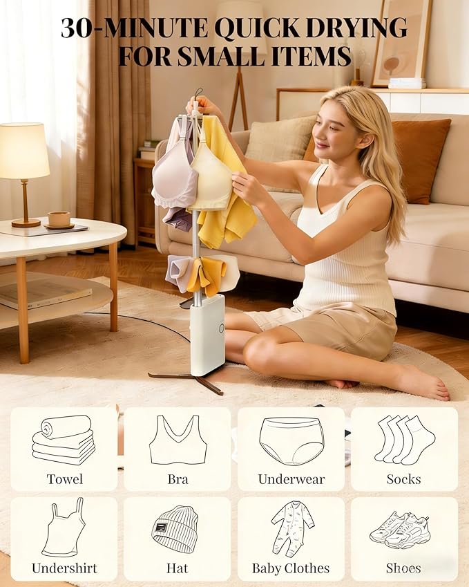 Zylo Portable Clothes Dryer, UV Light, 3/6/9H Mode | Fragrance Discs, High-Efficiency, Suitable for Baby Clothes, RV Travel Laundry Apartments