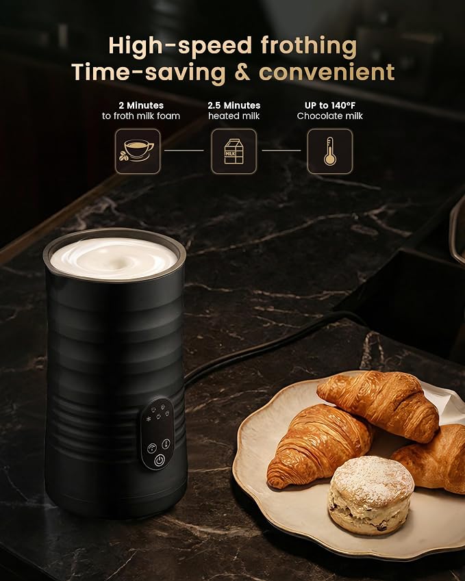 Milk Coffee Frother and Steamer,Temperature Display, 350lm, Burn-Free Base, Easy To Clean, 96% High Foam Rate,Ultra-Quiet Operation,Electric Cold Foam Maker Machine,Hot Chocolate Frother - Black