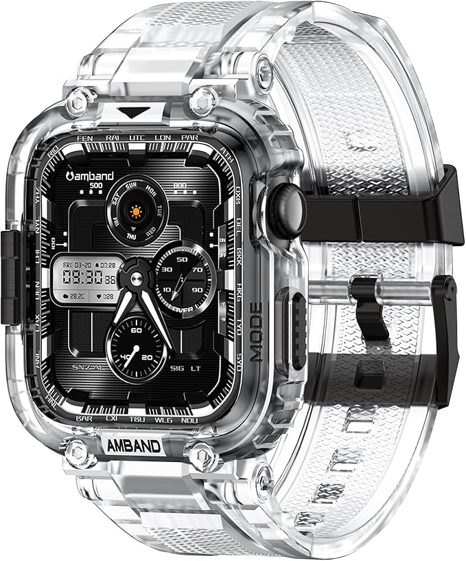 amBand Bands Case Compatible with Apple Watch Series 11/10 46mm for Men Women, M1 Sport Rugged Heavy Duty Cover Tactical Strap Military Grade Protective Bumper Protector for iWatch 46mm Men, Clear