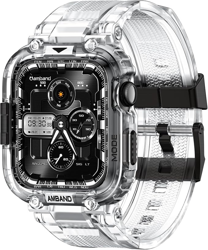 amBand Bands Case Compatible with Apple Watch Series 11/10 42mm for Men Women, M1 Sport Rugged Heavy Duty Cover Tactical Strap Military Grade Protective Bumper Protector for iWatch 42 mm Men, Clear