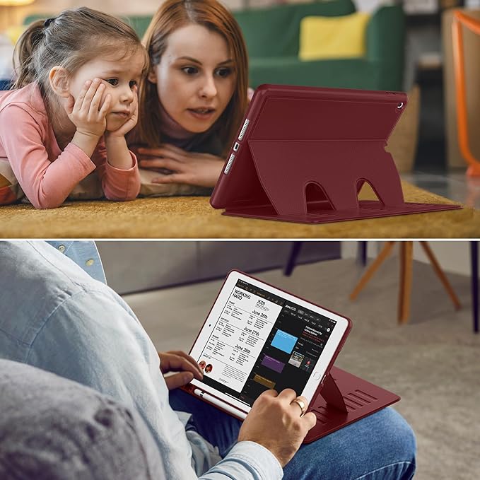 VIKESI Case for iPad 9th / 8th / 7th Generation 10.2 inch (2021/2020/2019 Released),Multiple Angles Magnetic Stand Cover,Shockproof Back,Pencil Holder,and Auto Sleep/Wake,Wine