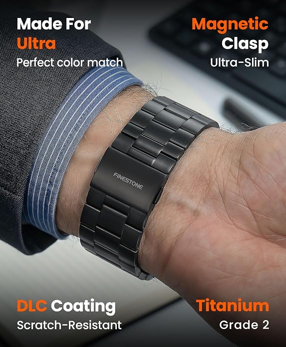 Titanium Watch Band Compatible with Apple Watch Ultra 3 & Ultra 2 1 49mm - 26mm Wide-Body Metal Apple Watch Ultra Band with Scratch Resistant DLC Coating for men - CRNS01 Business Series