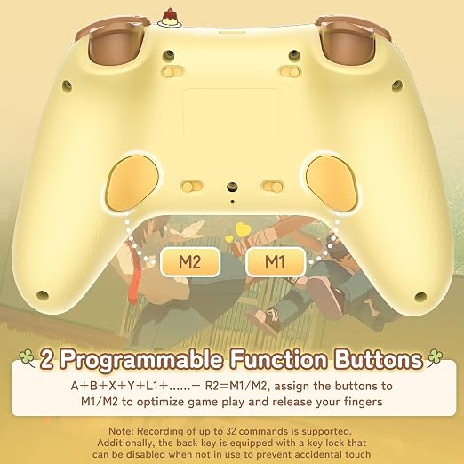 Kuitmor Pompompurin Dog Switch Pro Controller, Cute Hall Effect Wireless Gamepad No Drift for Switch 2/Switch/OLED/Lite, PC/Steam, Android, iOS, Bluetooth + Wired, Turbo, Back Buttons, 6-Aixs Gyro, Wake-up, RGB (Yellow, With Receiver)