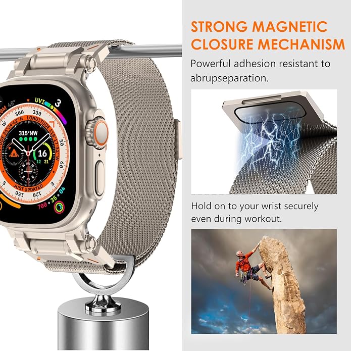 WINGLE Milanese Loop for Apple Watch Band Ultra 3/2/1 Band Ultra 49mm Series 11 10 46mm 45mm 44mm SE 3/2/1 Series 9 8 7 6 5 4 3 Men Women,Parachute-Style Buckle Stainless Steel Mesh Metal iWatch Bands