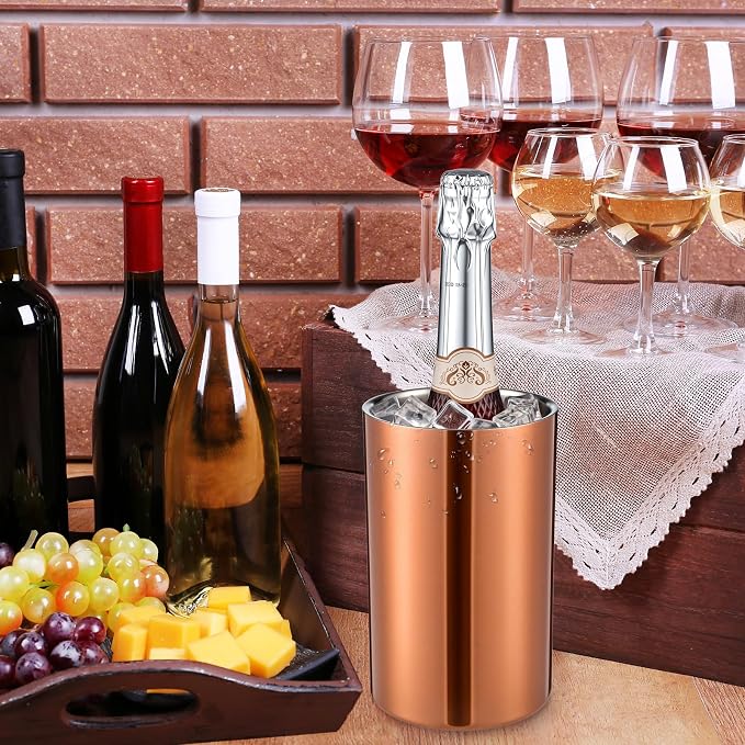 Potchen 6 Pack Wine Chiller Bucket Wine Bottles Cooler Bulk, Stainless Steel Double Wall Insulated Champagne Ice Bucket for Parties,Fits for 750 ml Bottles (Copper)