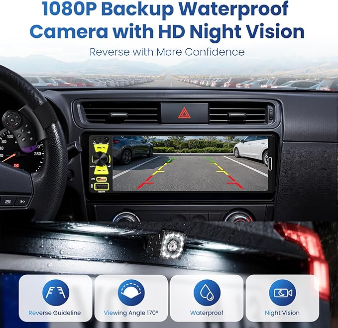 Single Din Car Stereo with Wireless Apple CarPlay & Android Auto, 6.5 Inch InCell Touchscreen Car Radio, Car Stereo with Bluetooth 6.0, 1080P Backup Camera, Mirror Link, AM&FM, Fast Charging, EQ, SWC