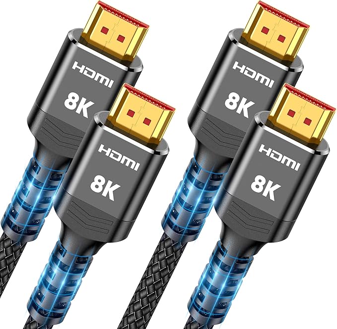 Highwings 8K HDMI 2.1 Cable 2-Pack 10FT, Slim Ultra High Speed HDMI Braided Cord-48Gbps,4K@120Hz 8K@60Hz, HDCP 2.2&2.3, Dynamic HDR,eARC,DTS:X,RTX 3090,Compatible with Roku TV/HDTV/PS5/Blu-ray