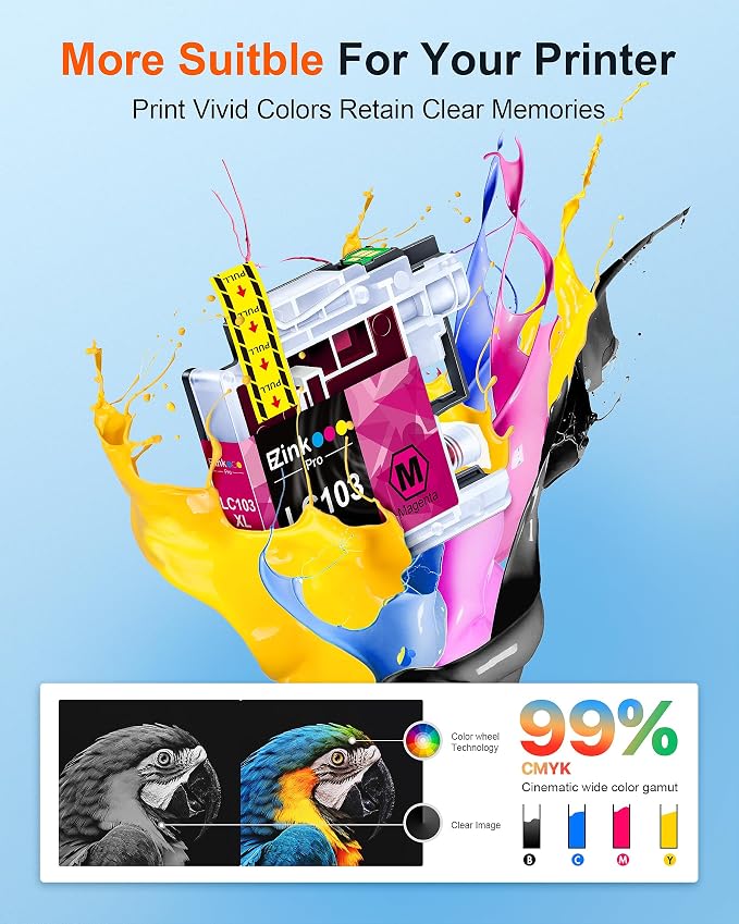 E-Z Ink Pro LC103 LC103XL Compatible Ink Cartridge Replacement for Brother LC103 LC101 Ink Cartridges Compatible with MFC-J870DW MFC-J475DW MFC-J6920DW MFC-J6520DW (4 Black 2 Cyan 2 Magenta 2 Yellow)