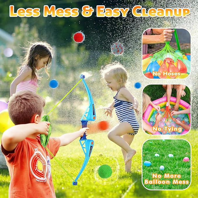 25Pcs Reusable Water Balloons with 2pcs Bow and Arrow for Kids, Pool Beach Water Fight Equipment for Boys and Girls, Outdoor Summer Toys for Kids Ages 3-12