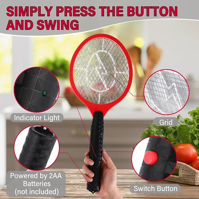 12 Pack Electric Fly Swatter Bulk Bug Zapper Rackets for Indoor Outdoor Insect Control Killer Bat Handheld Mosquito Swatter Battery Powered Electric Bug Killer for Home Patio Camping (Red)