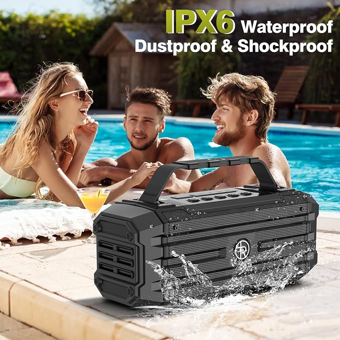 TOMPROAD Bluetooth Speaker 120W Peak 80W Portable Wireless Hi-Fi Loud Outdoor IPX6 Waterproof Big Party Speakers with Deep Bass, TWS Pairing, DSP Sound Boombox for Home Camping Beach