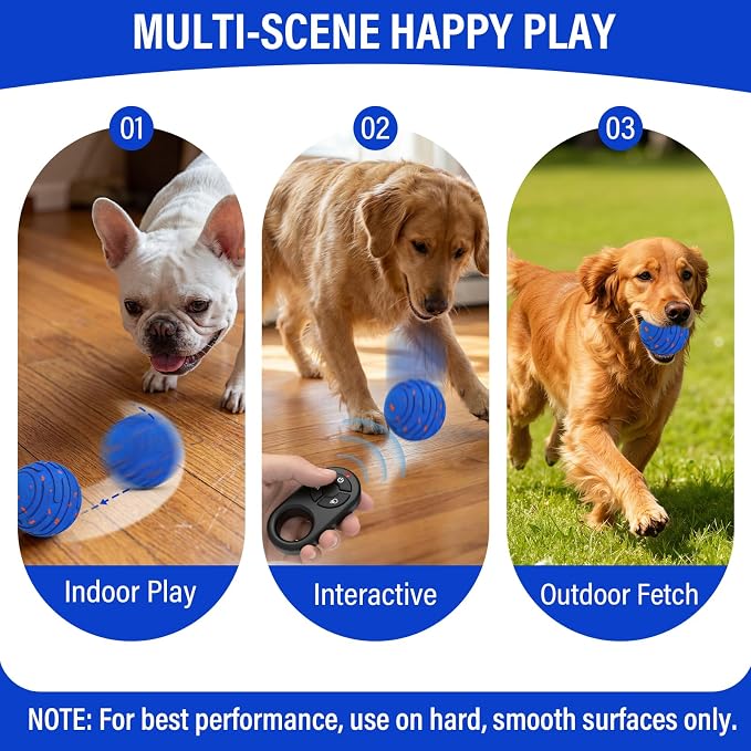 Smart Interactive Dog Toy Ball, Automatic 3 Modes Moving Ball with Remote Control for Medium Large Dogs, Rechargeable Waterproof E-TPU Bouncing & Rotating Toy to Keep Busy (Bright Blue)