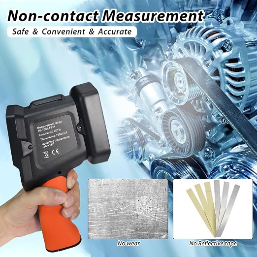 Kethvoz Digital Stroboscope Tachometer, High-Precision Non-Contact RPM Meter (60~100,000 RPM), LED Strobe Light with Phase Adjustment, 0.001% Accuracy for Motor, Fan, Generator & Engine