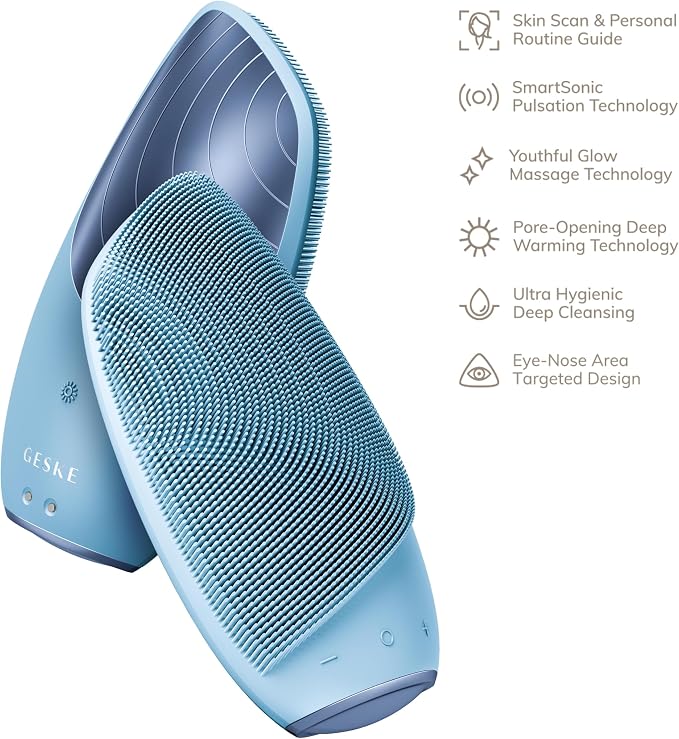 GESKE SmartAppGuided Sonic Thermo Facial Brush | 6 in 1 | Skin Cleansing | Cleansing Brush with Thermal Function | Electric Facial Massager