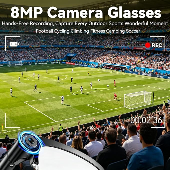 AI Smart Glasses with camera, Continuous AI Chat, 8MP Camera Glasses, 1080P Recording Glasses for Men Women,Hands-Free Music & Calls,Real-Time Translation,Ideal for Business Meetings,Travel,&Daily Use