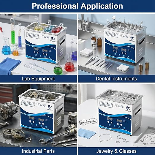 Granbo Ultrasonic Cleaner 3.2L 120W Jewelry Cleaning Ultrasonic Machine 40kHz with Heater Timer and Degassing, 110V Digital Ultrasonic Parts Cleaner for Denture Dental Oral Irrigator Parts Glasses