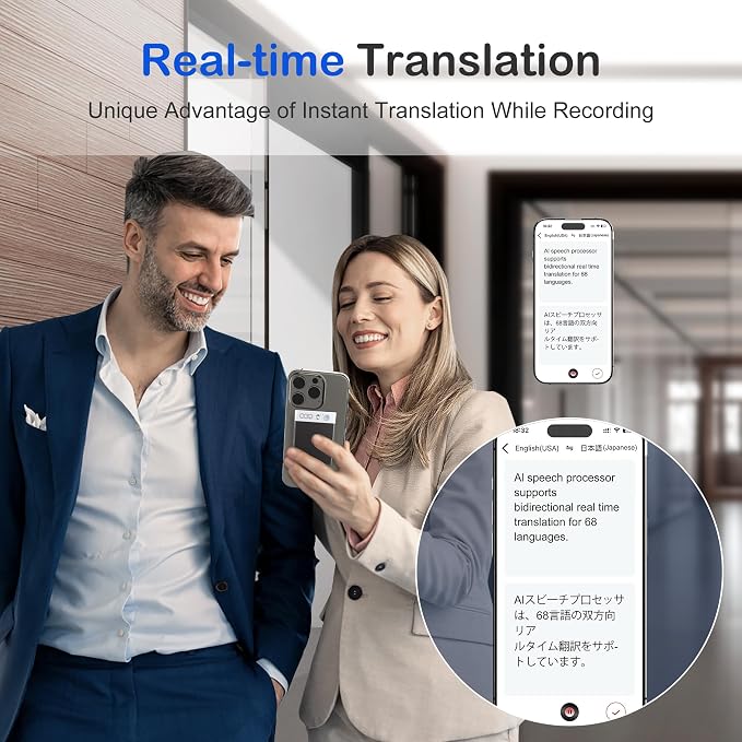 AI Voice Recorder,64GB Voice Recorder by App Control, AI Speech Processor with Simultaneous Interpretation &AI Real-timeTranscription Powered by ChatGPT, Smart Recorder Device,Silver (Ultramarine)