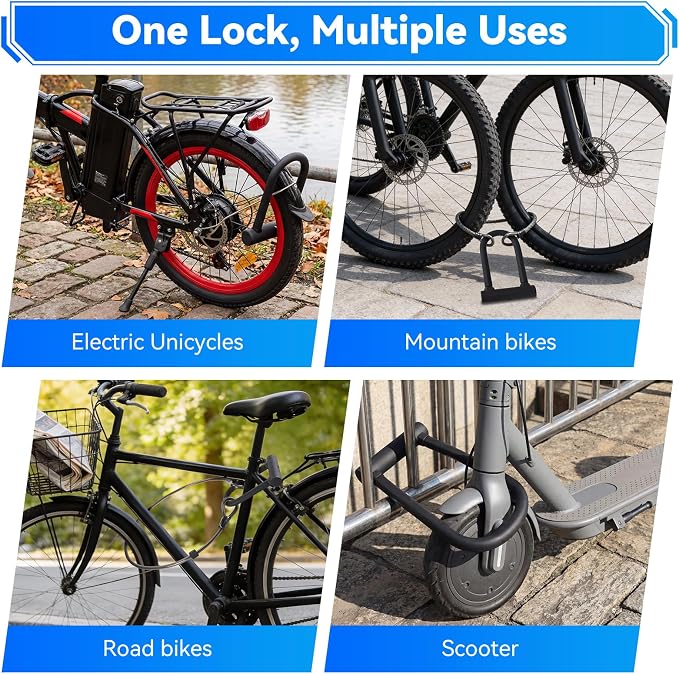 Bike U Lock with 113dB Alarm System, Heavy Duty Bike Lock with 4ft Security Cable & 17mm Shackle Bicycle Lock Mounting Bracket 3 Keys, IP65 Waterproof Anti-Theft U Lock for Electric Bikes, Scooter