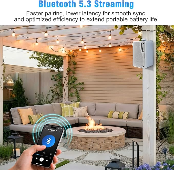 STUDIOFINIX 3.5" Outdoor Bluetooth Speakers Wired Waterproof, 400W 3 Way Upgrade Premium Wall Mount Speakers, Durable Mountable Loud Sound System for Patio Indoor Deck Garage (White 2 Pairs)