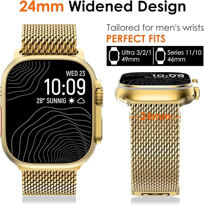 WINGLE Milanese Loop for Apple Watch Band Ultra 3/2/1 Band Ultra 49mm Series 11 10 46mm 45mm 44mm SE 3/2/1 Series 9 8 7 6 5 4 3 Men Women,Parachute-Style Buckle Stainless Steel Mesh Metal iWatch Bands