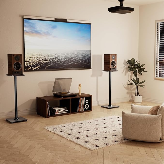 ELIVED Universal Speaker Stand Pair, 31 Inch Height Bookshelf Speaker Stands for Satellite Speaker Large Speaker Up to 22 lbs, Surround Sound Speaker Stand with Cable Management, Black