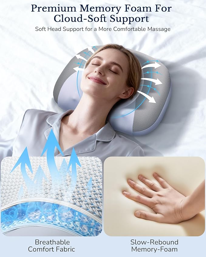 JZBRAIN 3-in-1 Neck Massager Pillow with Heat, Rolling Shiatsu | neck massage pillow, cervical neck pillow for pain relief, lying down neck massager, neck tension relief, Cervical Traction