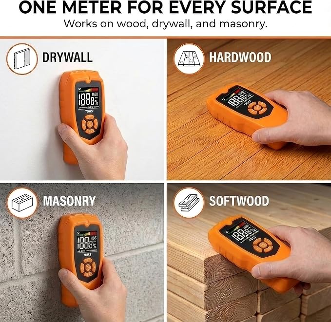 Mutt Tools Pinless Moisture Meter for Drywall – Non-Destructive Wood Moisture Meter for Walls, Wood and Masonry – Detects up to 2 Inches Below the Surface
