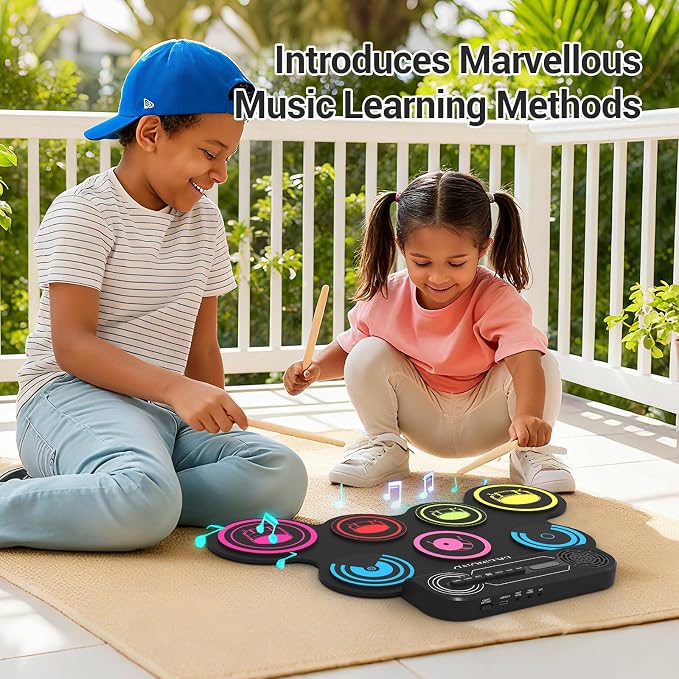 7-Pads Electronic Drum Set Drum Pad with Headphone and Speaker, Drumsticks & Pedals, Holiday Gifts for Kids