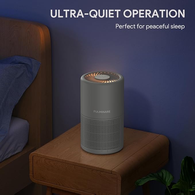 FULMINARE Air Purifiers for Bedroom H13 True HEPA Air Filter, Quiet Air Cleaner With Night Light, Portable Small Air Purifier for Home, Office, Living Room (Gray)
