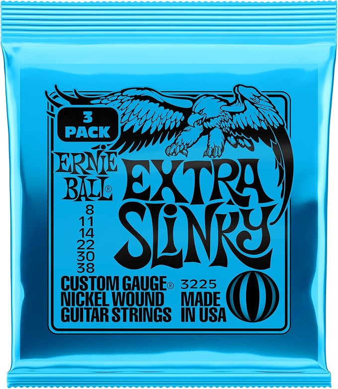 Ernie Ball Extra Slinky Nickel Wound Electric Guitar Strings 3-pack, 8-38 Gauge (P03225)