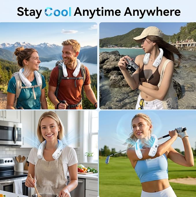 Neck Fan Air Conditioner with Large Cooling Plate, Portable Neck Fans that Blow Cold Air 360° Airflow, Wearable Personal AC Quiet Back Air Outlet 6000mAh Rechargeable, Gifts for Women Travel Office