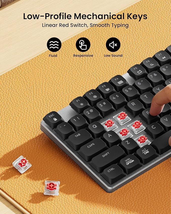 ProtoArc KM310 Mechanical Keyboard and Mouse, Wireless Rechargeable Aluminum Keyboard Mouse, 2.4G+Dual Bluetooth, Linear Red Switches, Multi-Device, No Backlight, for Windows/Mac - Space Gray
