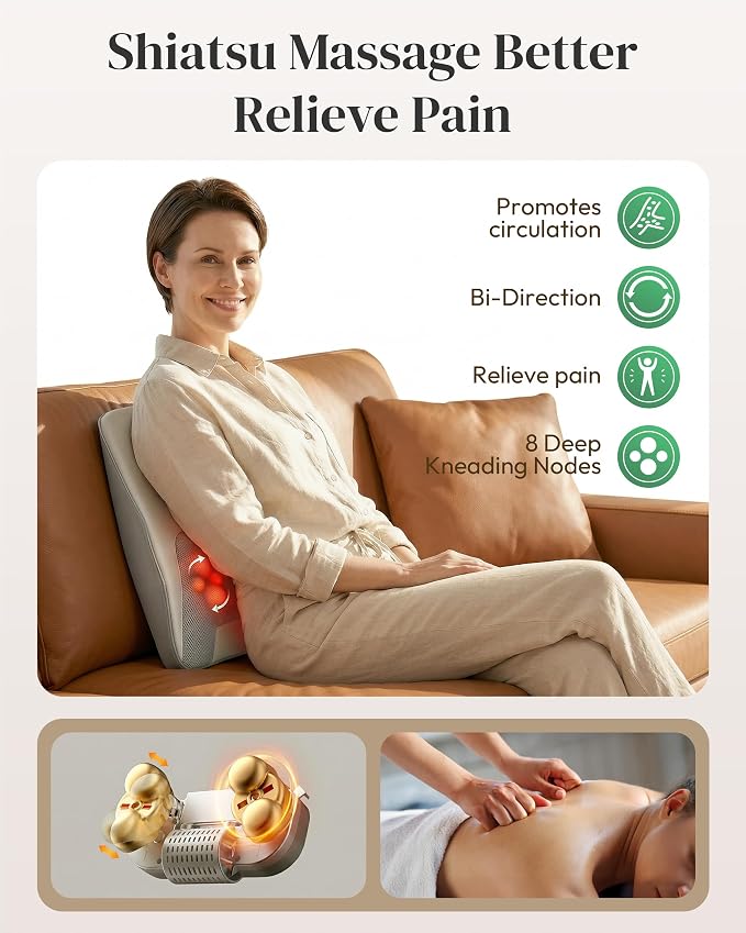 Heycool Shiatsu Back and Neck Massager with Heat, FSA Eligible HSA Gifts for Mom Dad, Deep Tissue Back Massager for Pain Relief, Massage Pillow with Vibration for Neck Shoulder