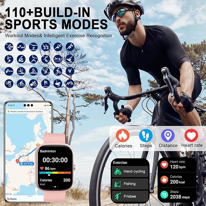Smart Watch 2026 NEW 1.91" Smartwatch for Men Women(Answer/Make Call),Fitness Watch with 110+ Sport Modes, Reloj Inteligente with Sleep Monitor/Heart Rate/Step/Calories/IP68,for Android iOS, Gold Pink