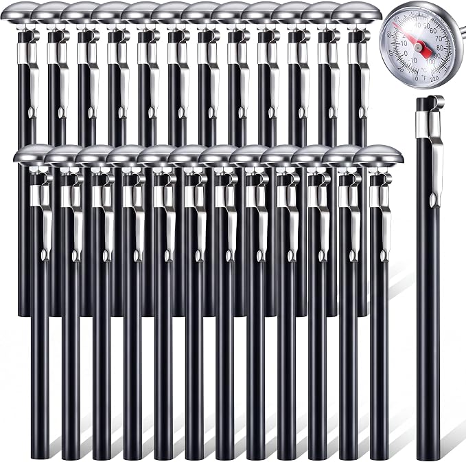 Xuhal 24 Pcs Stainless Steel Kitchen Thermometer with 5 Inch Long Stem 1 Inch Dial Thermometer Milk Frothing Food for Oven Probe Meat Grill BBQ Cooking Chocolate Water (Black)