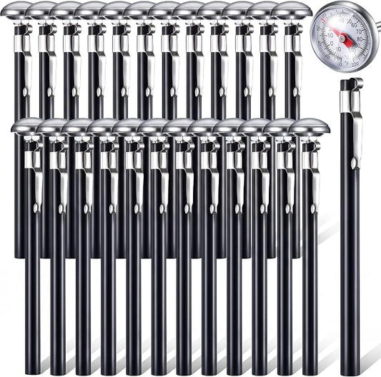 Xuhal 24 Pcs Stainless Steel Kitchen Thermometer with 5 Inch Long Stem 1 Inch Dial Thermometer Milk Frothing Food for Oven Probe Meat Grill BBQ Cooking Chocolate Water (Black)