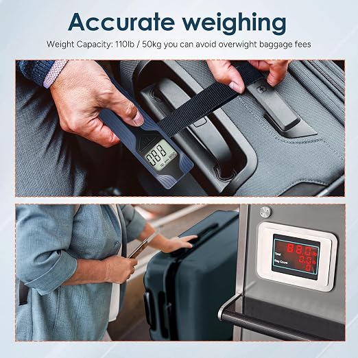 Battery-Free Luggage Scale – No Batteries Needed, Portable Digital Hanging Suitcase Weight Scale for Air Travel & Checked Bags, 110lb/50kg, LCD Display, Compact Travel Accessory